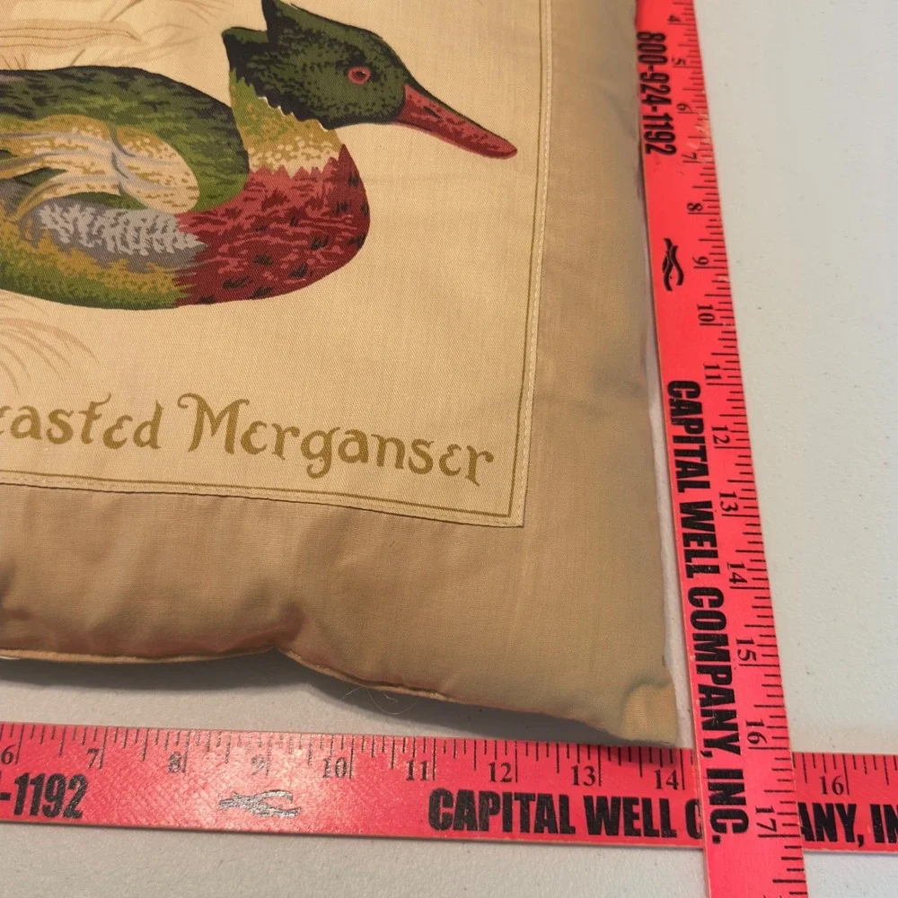 Vintage Red Breasted Merganser Duck Decorative Throw Pillow Tan Lodge 16x14